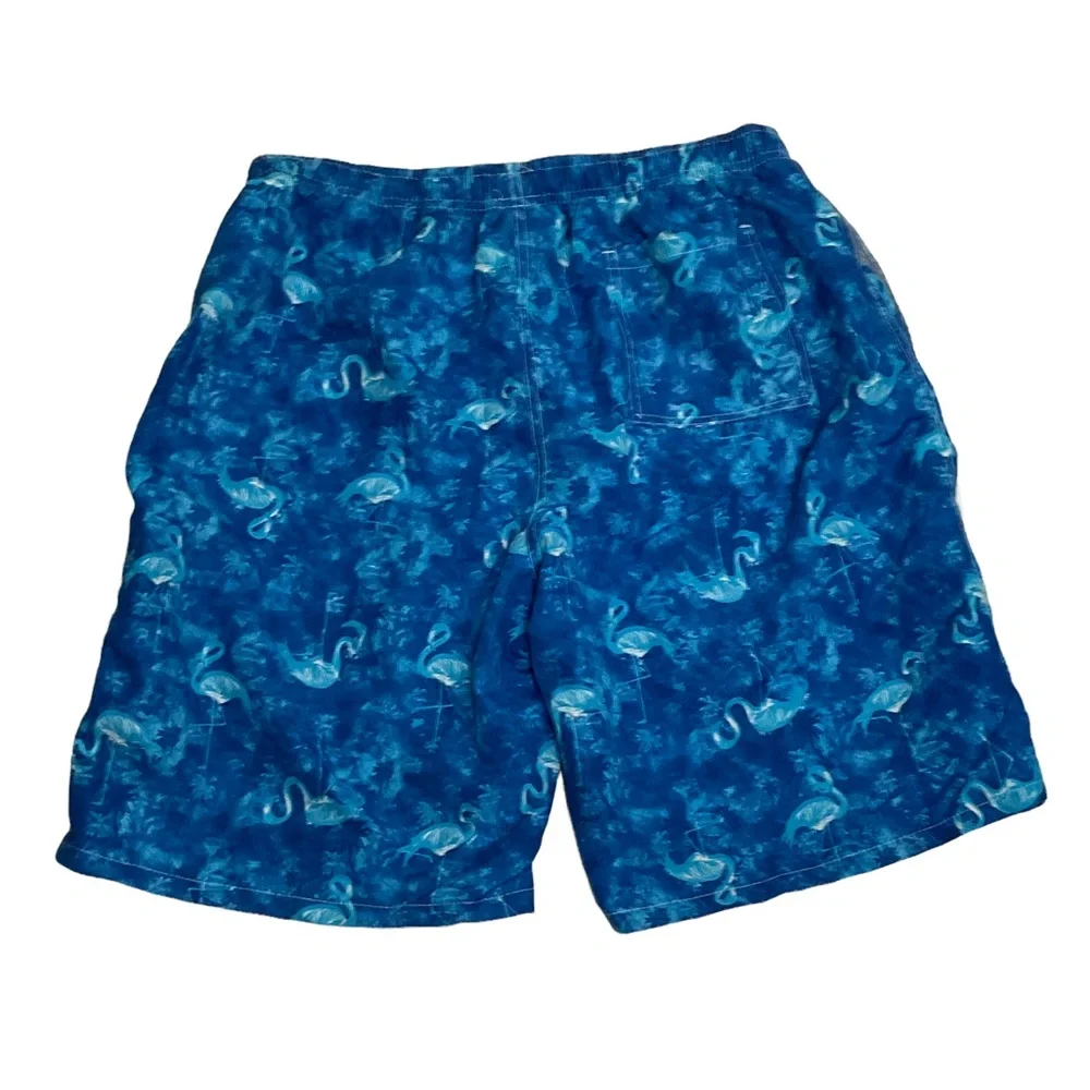 Red Melon Mens XL Mesh Lined Swim Trunks Blue Flamingo Pattern With Pockets
